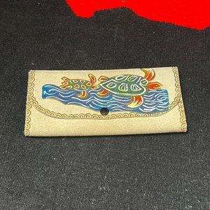 Vintage Leather Wallet. Turtle Pattern. Mexico. Very Good Condition.